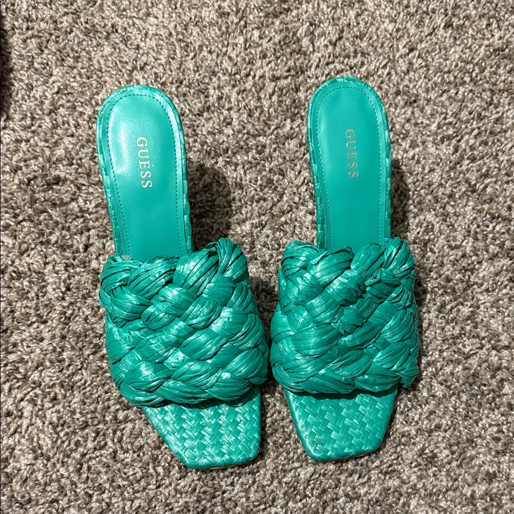 GUESS Braided Teal Slide Mules
